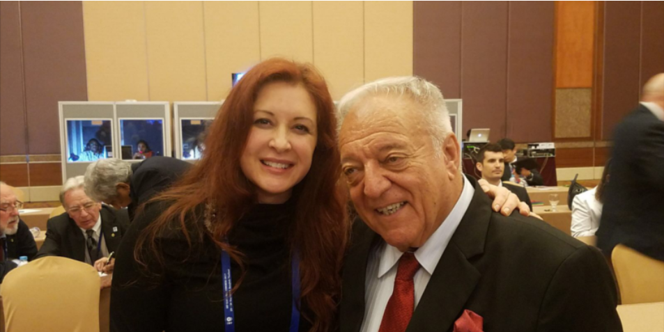 USA Weightlifting President Ursula Garza Papandrea, pictured with IWF counterpart Tamás Aján, defended her organisation after Albania's Daniel Godelli failed to get an American visa to compete at the World Championships ©USA Weightlifting