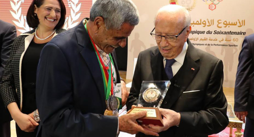 Beji Caid Essebsi, right, attended the 60th anniversary celebrations ©CNOT