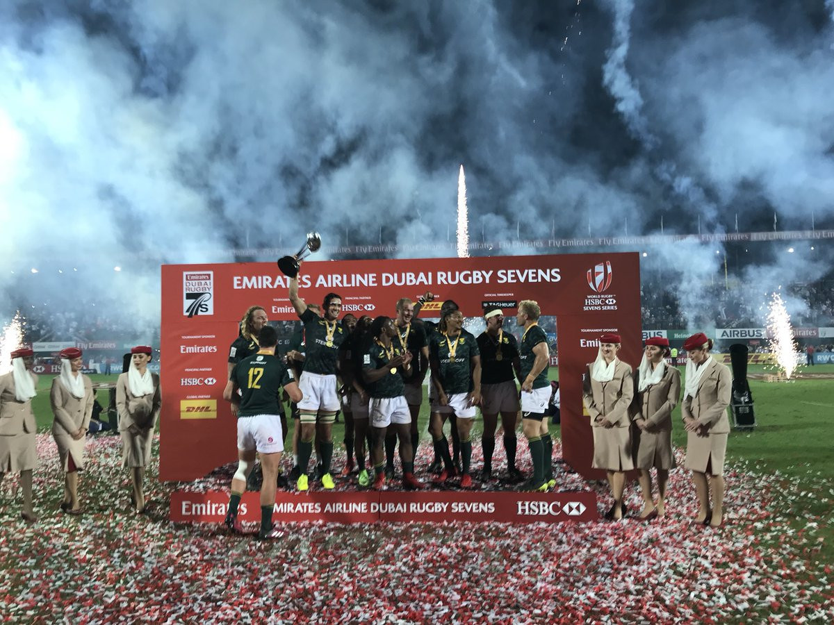 South Africa won the Dubai Rugby Sevens for the second straight year ©World Rugby