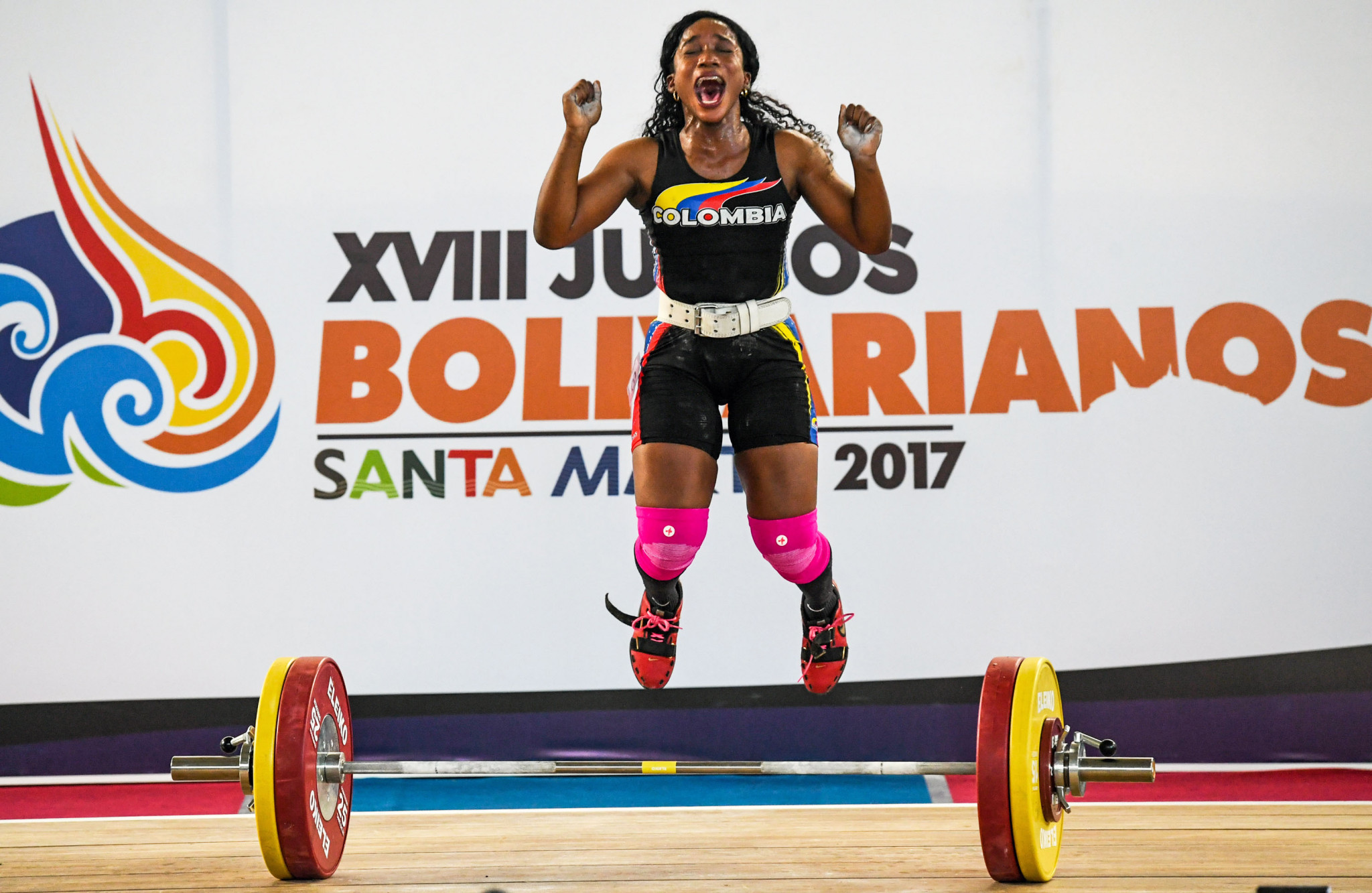 Colombian Lina Rivas celebrates after obtaining the gold medal in the women's 63kg event during last month's XVIII Bolivarian Games in Santa Marta, Colombia ©Getty Images