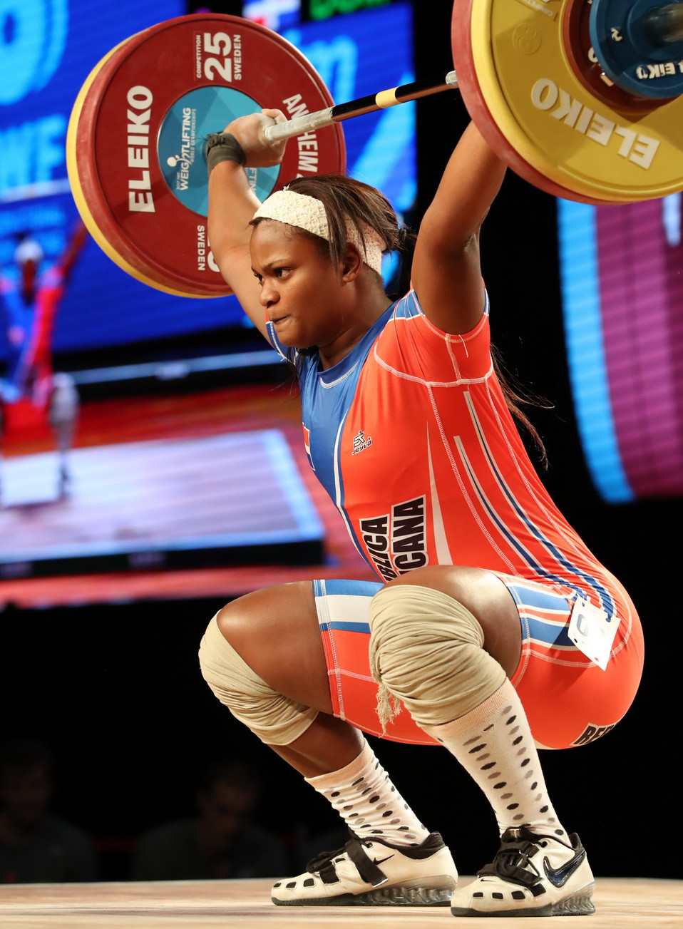 The Dominican Republic's Crismery Dominga Santana Peguero finished third overall after taking silver in the snatch and bronze in the clean and jerk ©IWF