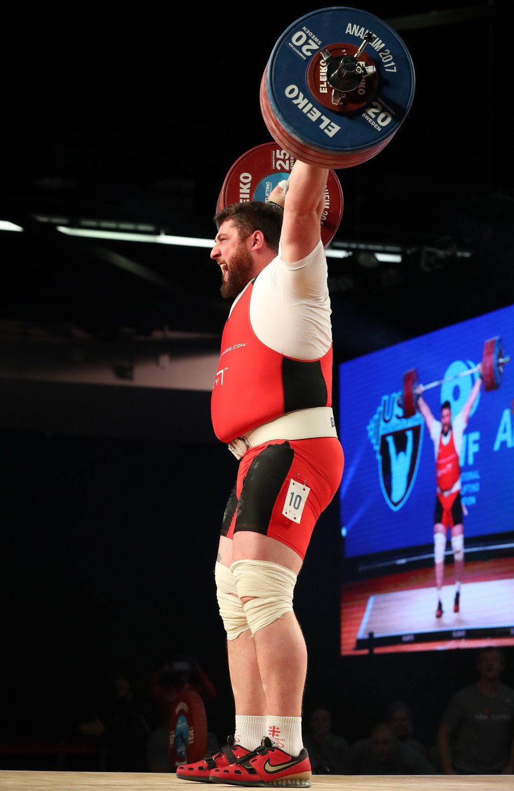 Reigning Olympic champion Lasha Talakhadze broke the men’s over 105kg snatch and overall world records on his way to claiming a hat-trick of gold medals today ©IWF