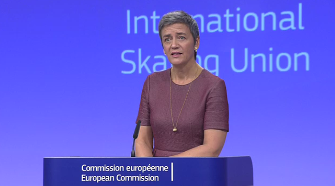 European Commissioner Margrethe Vestager announced the ISU verdict today ©European Commission