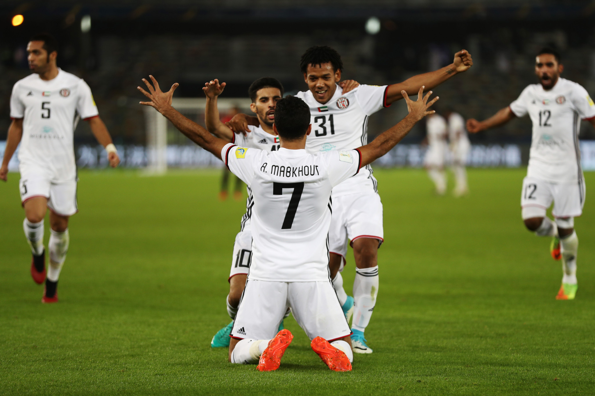 Al Jazira's Ali Mabkhout celebrates scoring against Japan's Urawa Red Diamonds ©Getty Images