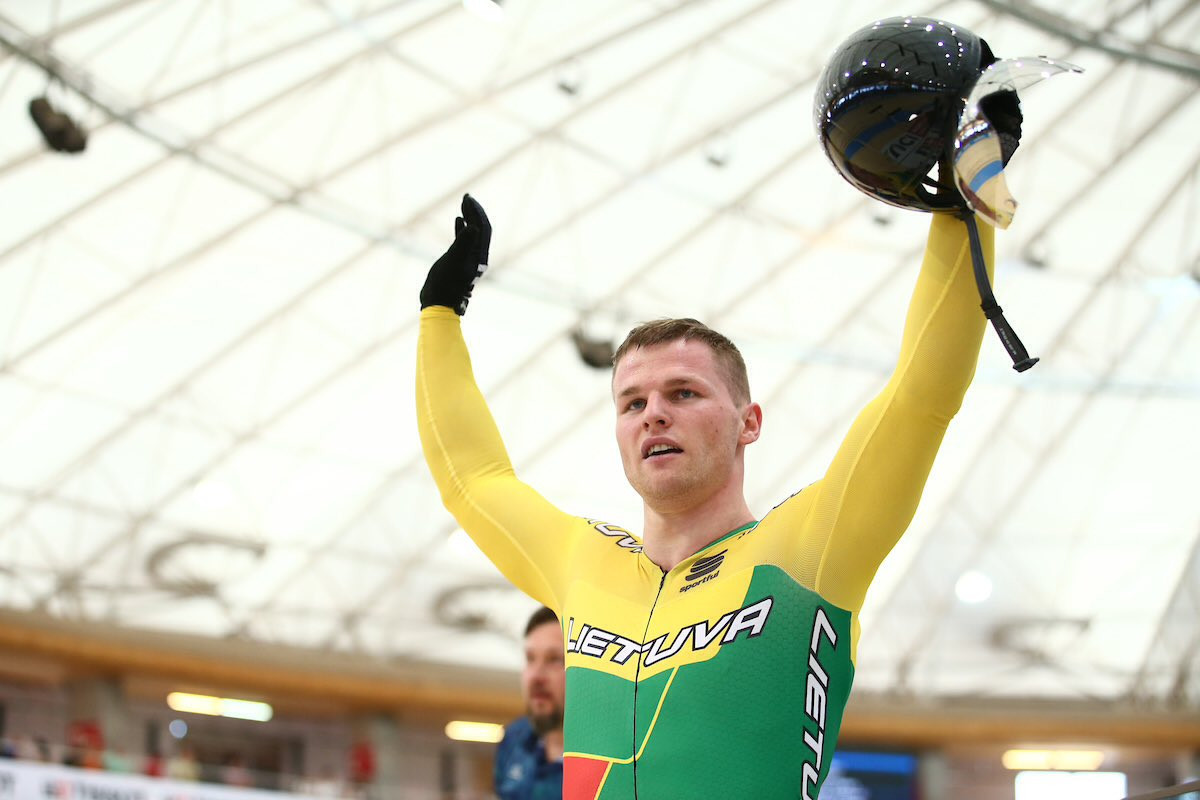 Lithuania’s Vasilijus Lendel battled to victory in the men's sprint event ©Twitter/UCI Track Cycling