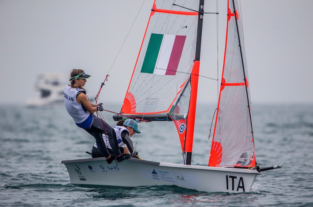 Italian duo Margherita Porro and Sofia Leoni won all three of their races on day one of the 2017 Youth Sailing World Championships ©World Sailing