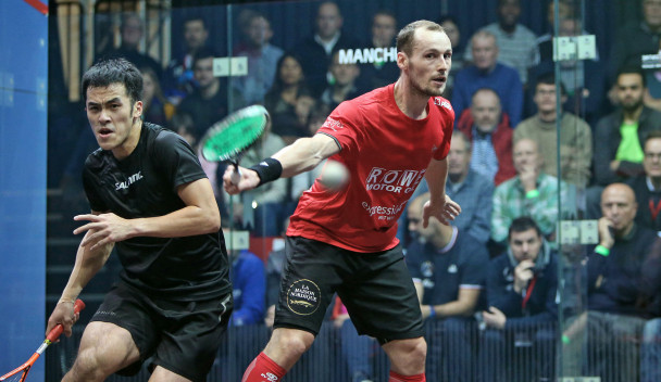 Gregory Gaultier, right, came through his match against Tsz Fung Yip with ease at the PSA World Championships ©PSA