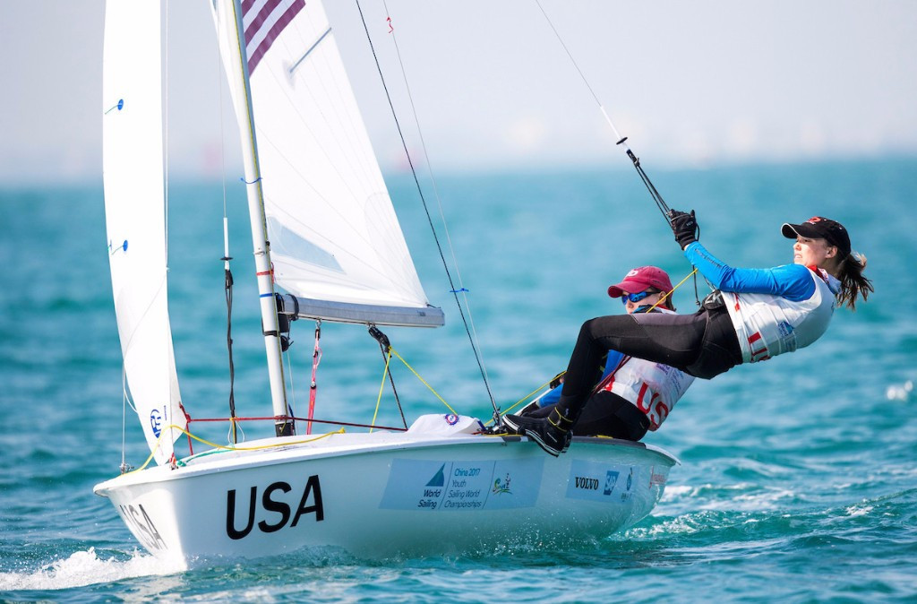 American sisters sisters Carmen and Emma Cowles lead the 420 event ©World Sailing