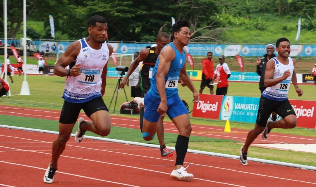 Fiji's Aaron Powell was disqualified after winning the men's 100m ©Vanuatu 2017