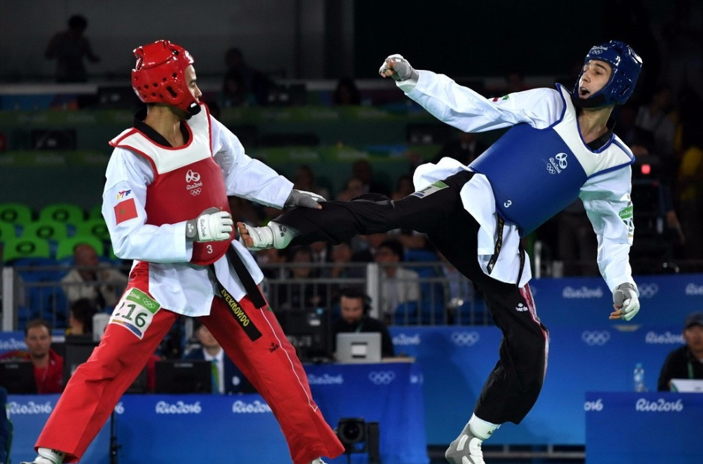 Farzan Ashourzadeh, in blue, is among the Iranian fighters scheduled to take part in the new World Taekwondo Grand Slam Champions Series in Wuxi in China ©Getty Images