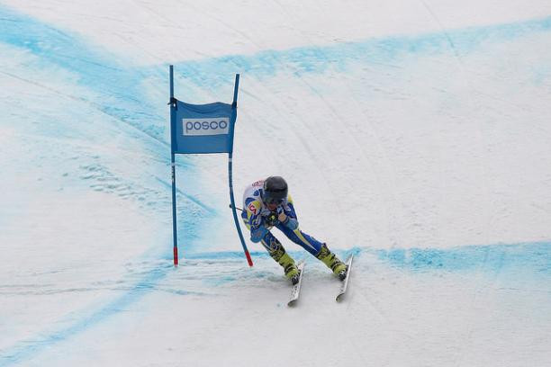 Swedish teenager Aaron Lindström competes in the super-G, at the 2017 World Para Alpine Skiing World Cup Finals ©NPC Sweden