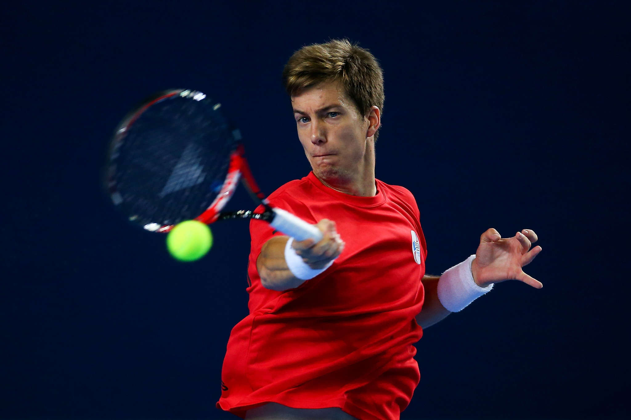 Aljaž Bedene attended practice sessions, such as this one in Birmingham, with the GB Davis Cup team but was unable to play in a competitive match ©Getty Images