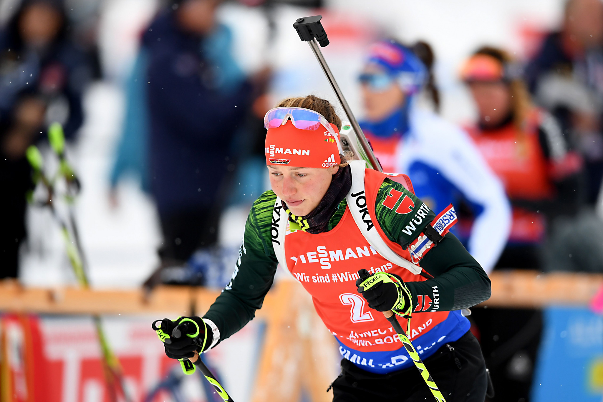 Laura Dahlmeier won for the first time this season in the women's race ©Getty Images