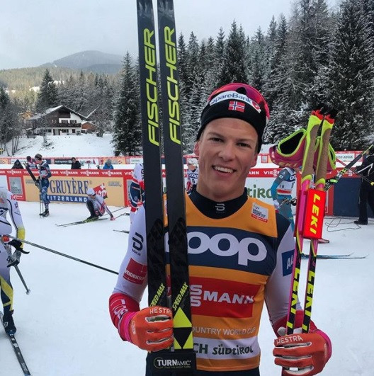 Johannes Høsflot Klæbo won his seventh race of the season at the FIS Cross-Country World Cup in Toblach ©FIS