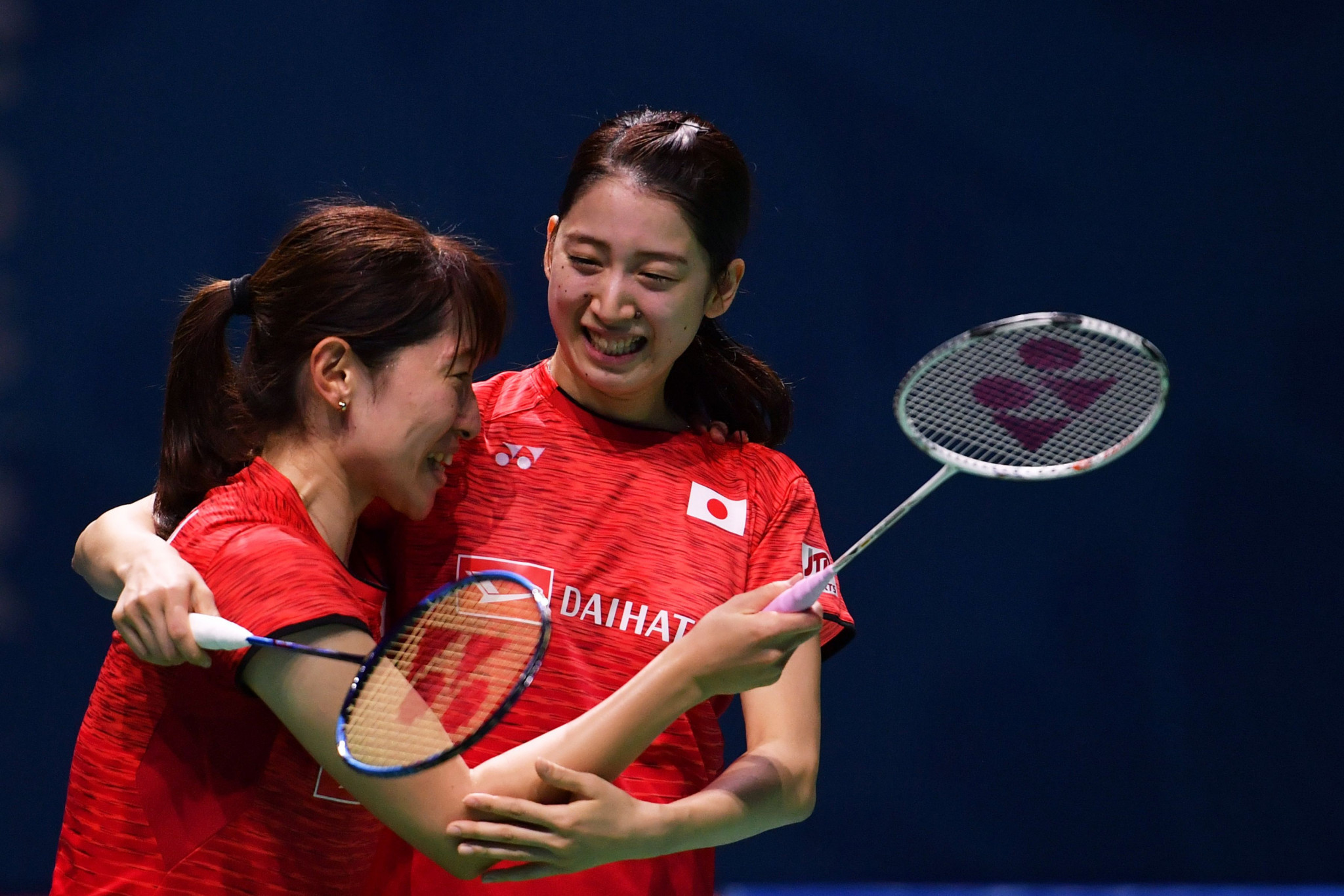 Koharu Yonemoto, left, and Shiho Tanaka won the BWF Super Series Finals women's doubles title in Dubai ©Getty Images