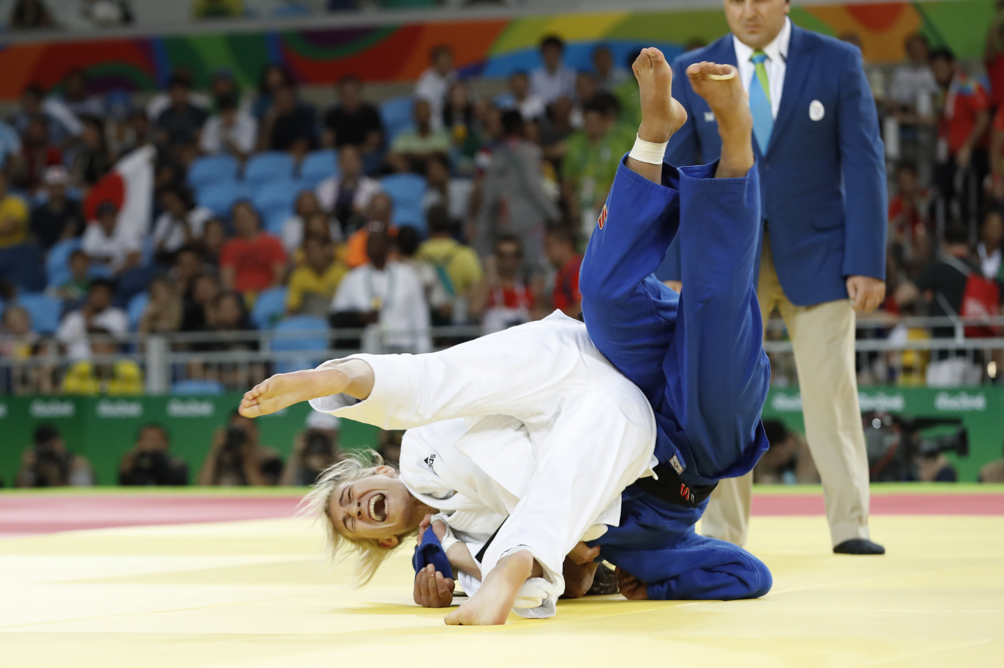 Hungary's Eva Csernoviczki, in white, won a silver medal at the recent World Judo Masters in Saint Petersburg ©Getty Images