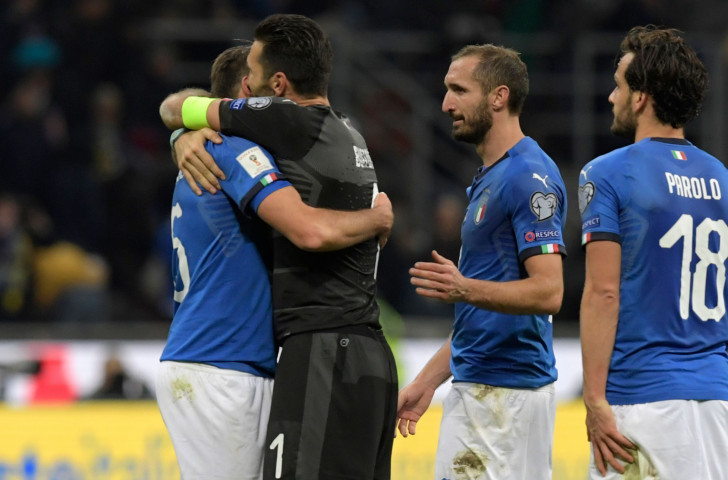 Italy's players, including the retiring keeper Gianluigi Buffon, react to their failure to reach the 2018 World Cup finals ©Getty Images