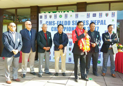 President Shrestha presented awards at the CMS-Faldo Series Nepal Championship ©Olympic Council of Asia
