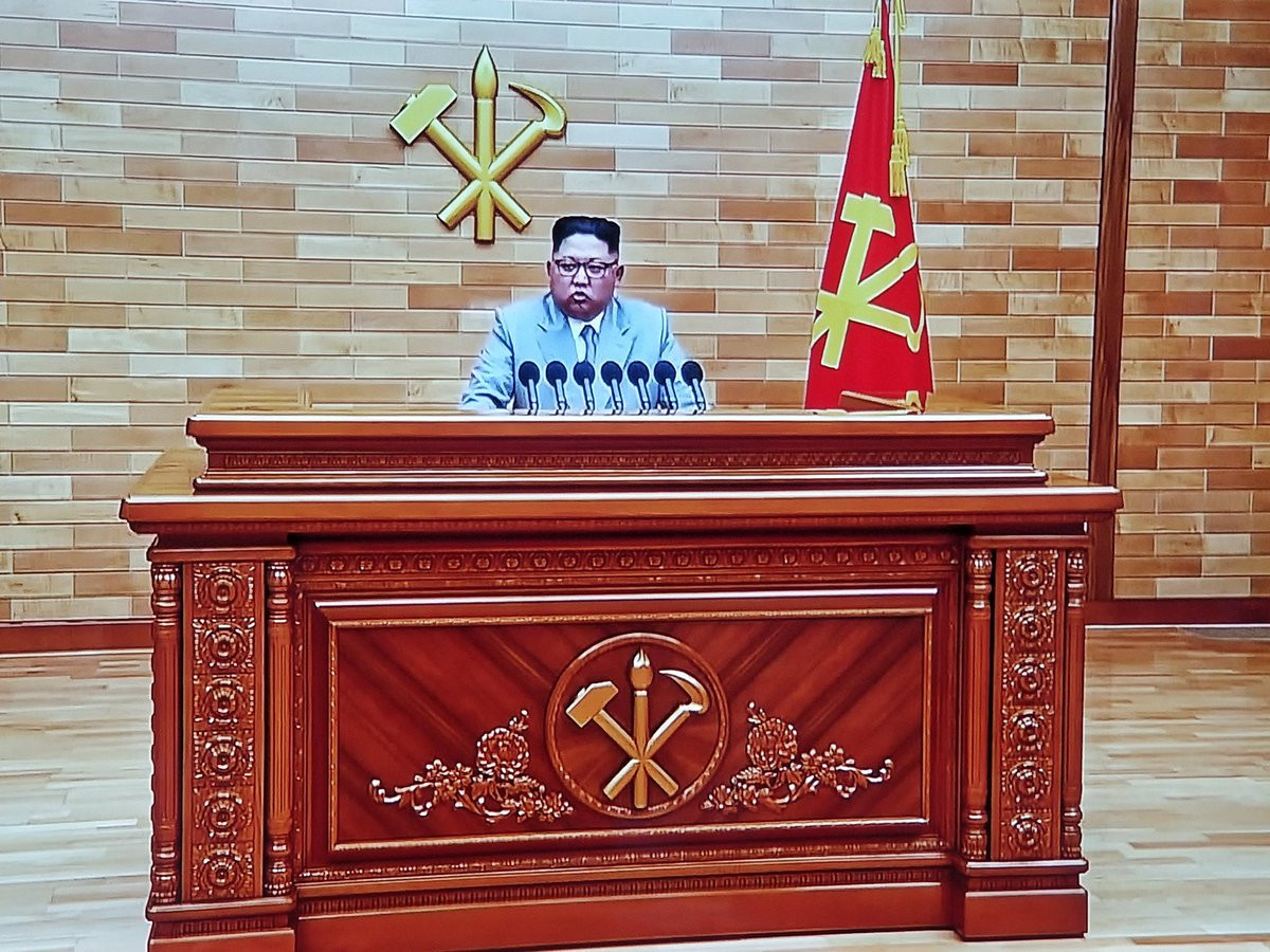 North Korea's leader Kim Jong-un announced during a televised state broadcast that the country were prepared to compete at Pyeongchang 2018 ©Twitter