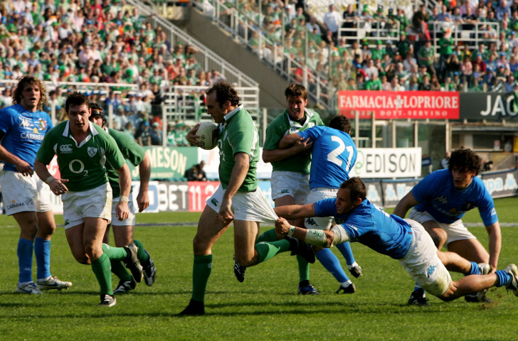 Gordon D'Arcy breaks through to score for Ireland during their 51-24 win over Italy in the 2007 Six Nations Championship match at the Stadio Flaminio. But it was the build-up to the match that was most memorable...©Getty Images