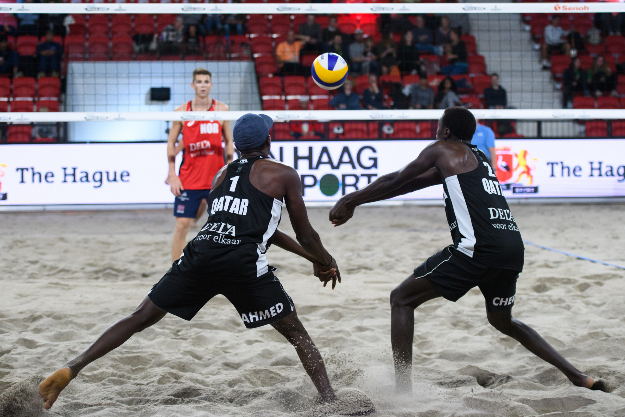 Qatar's Cherif Younousse and Ahmed Tijan continued their promising start to their first event as a pair ©FIVB