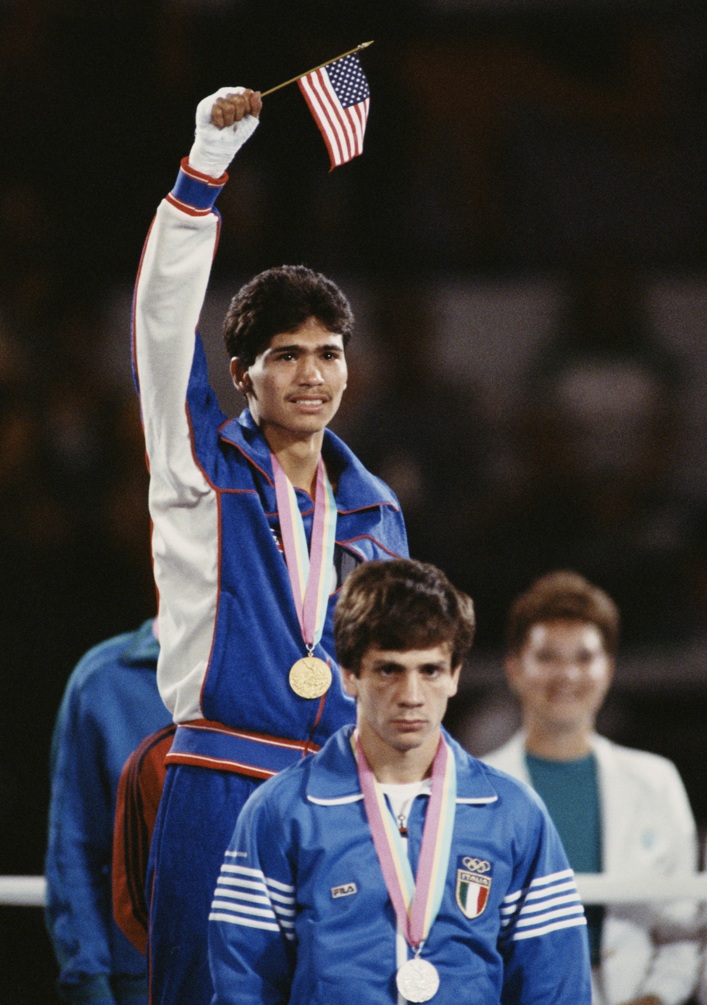 Paul Gonzales celebrates his boxing gold medal at the Los Angeles 1984 Olympic Games ©Getty Images
