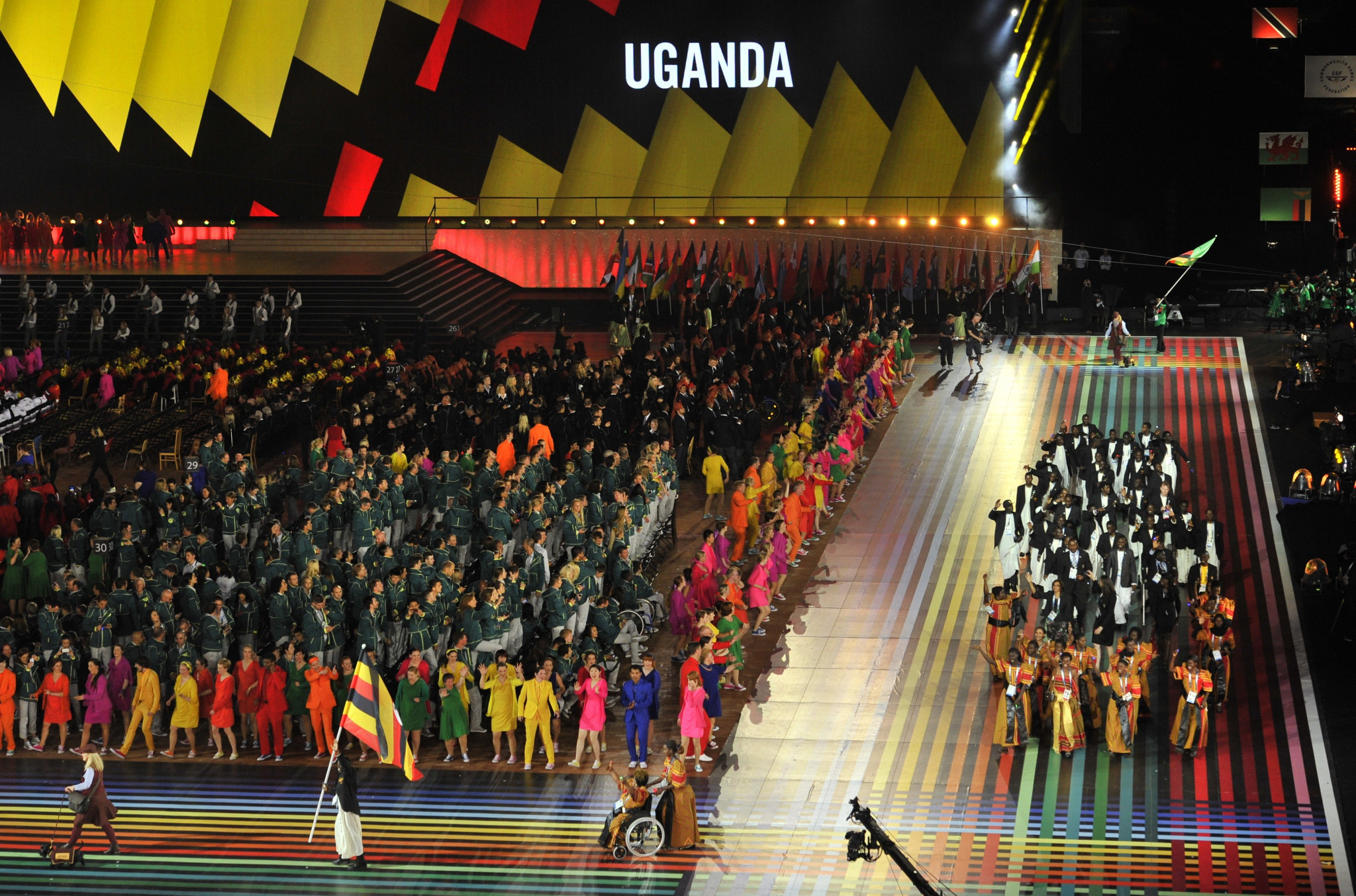 Ugandan athletes pictured marching at the Opening Ceremony of the Glasgow 2014 Commonwealth Games ©Getty Images