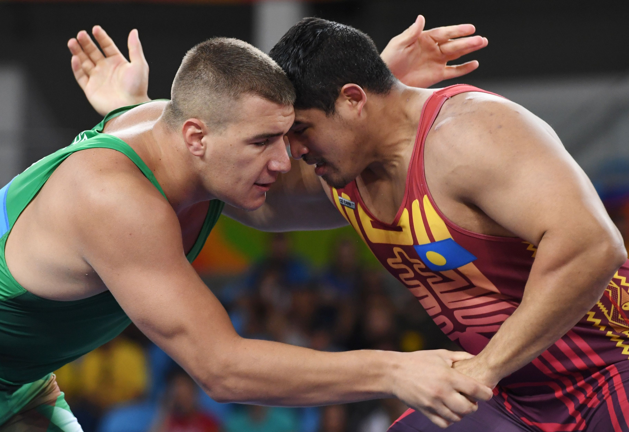 Florian Temengil, right, competed at Rio 2016 in wrestling and has received a Tokyo 2020 scholarship ©Getty Images