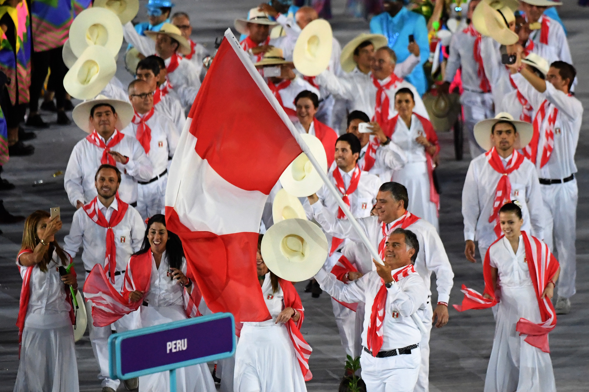 Francisco Boza Dibós pictured carrying the Peruvian flag at the Opening Ceremony of Rio 2016 ©Getty Images
