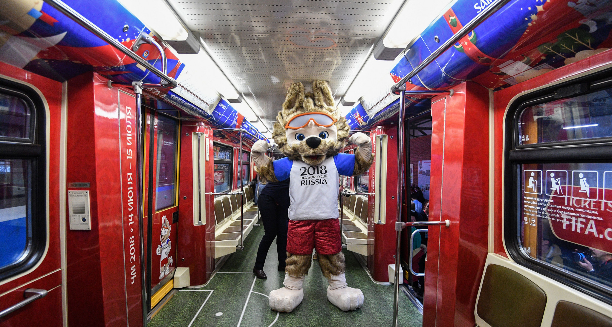 Carriages on the Moscow Metro have recently been decorated to celebrate the upcoming World Cup ©Getty Images