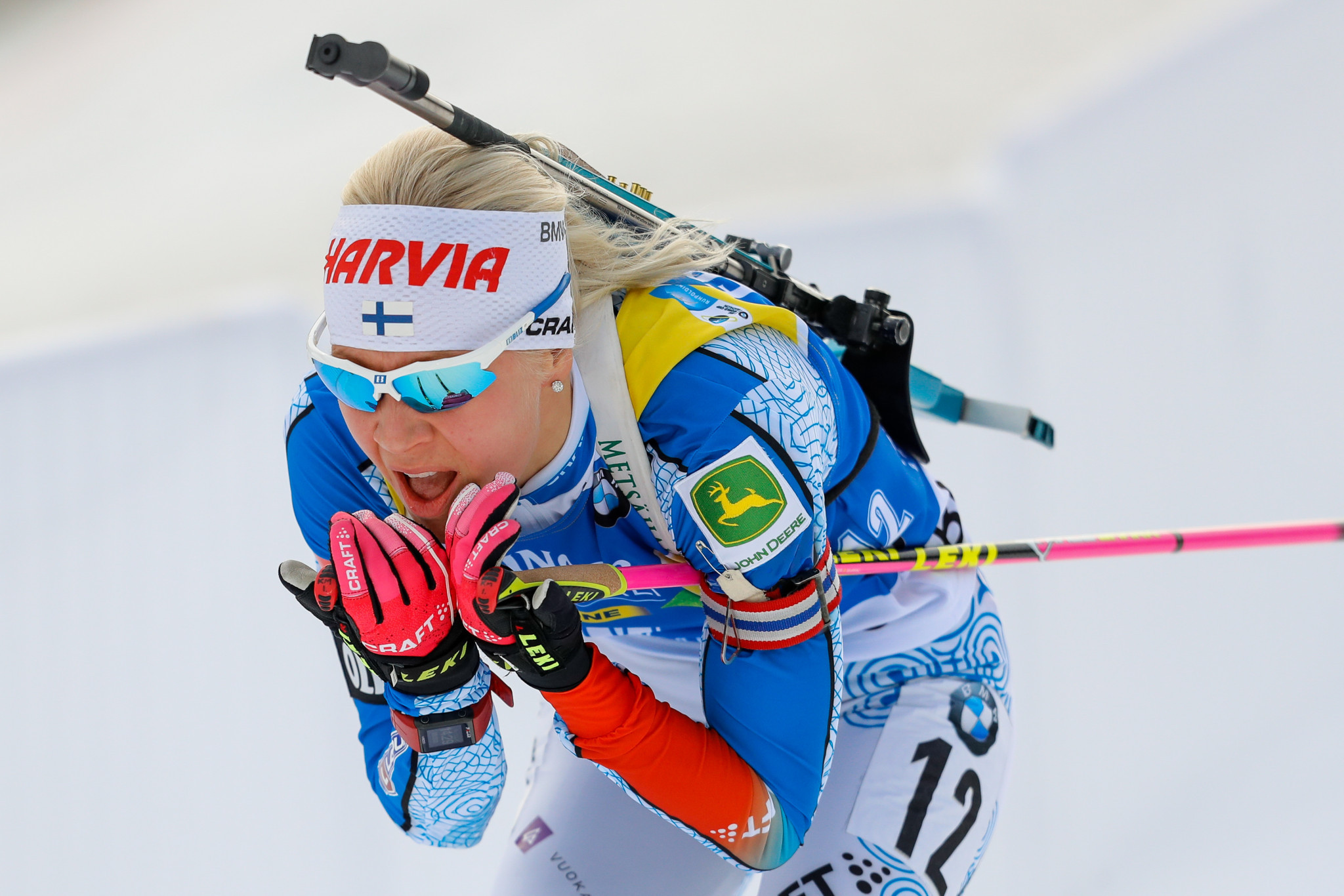Finland's Kaisa Mäkäräinen was unable to mark her 35th birthday with a win as she finished 12.7 seconds adrift in second place ©Getty Images