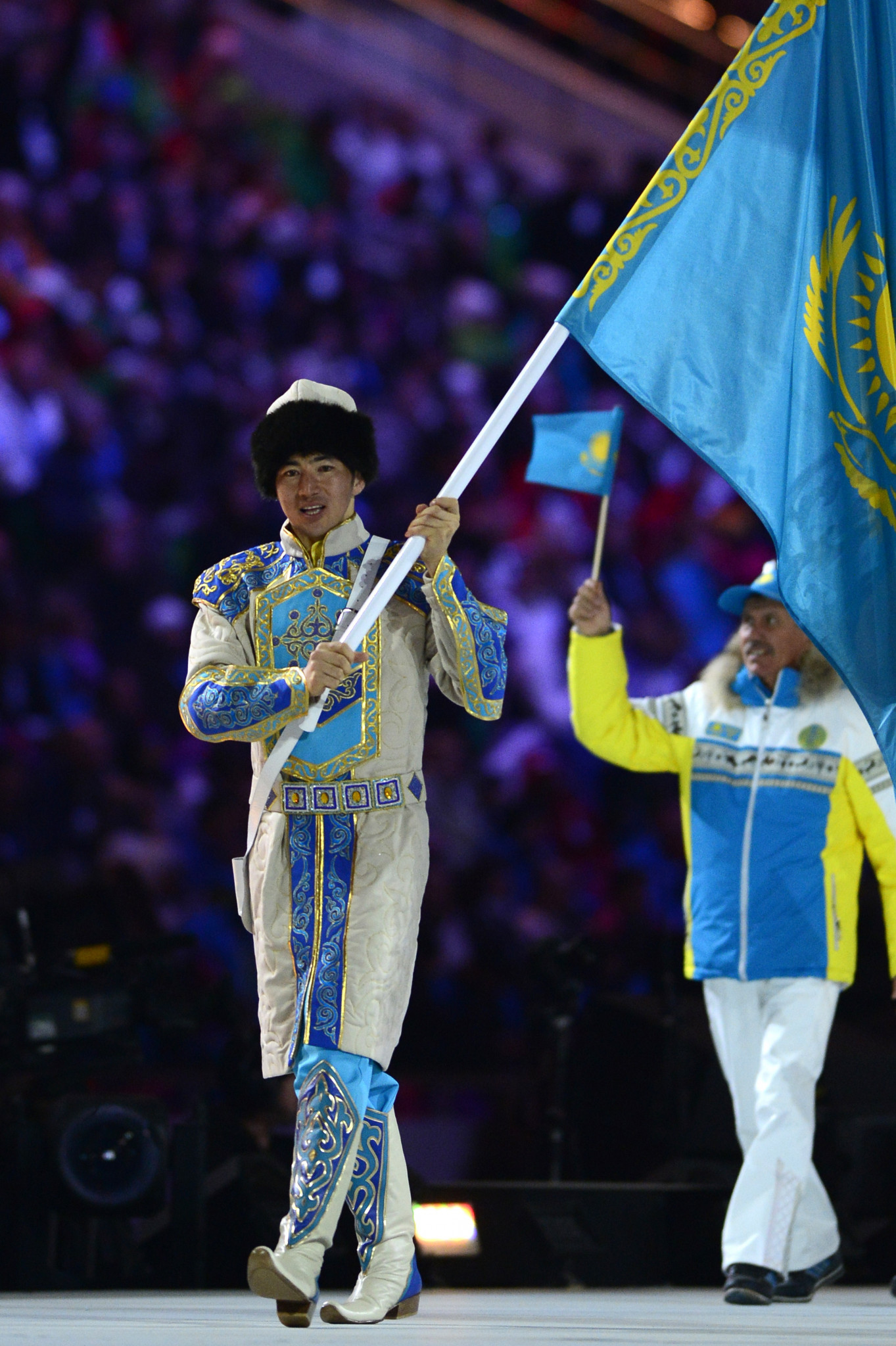 Cross-country skier Yerdos Akhmadiyev carried the Kazakh flag at the Sochi 2014 Opening Ceremony ©Getty Images