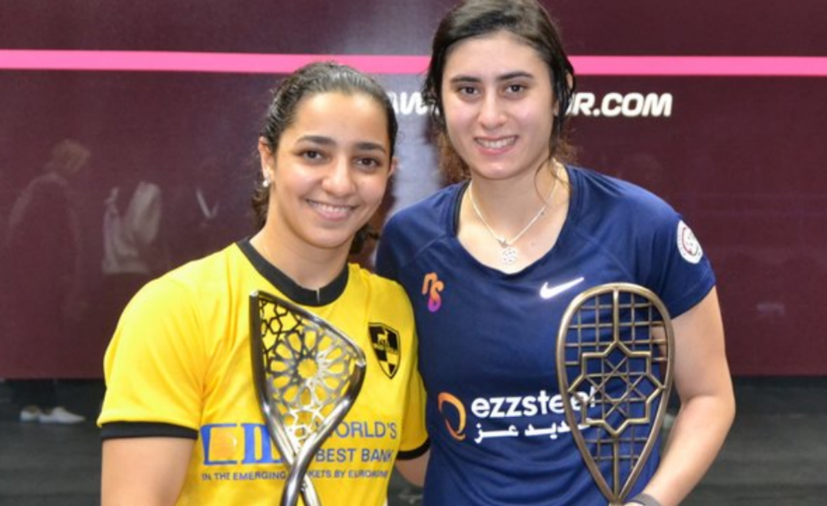 Egyptian duo Raneem El Welily, left, and Nour El Sherbini, right, have met in the final of the last three tournaments ©Squash in Saudi