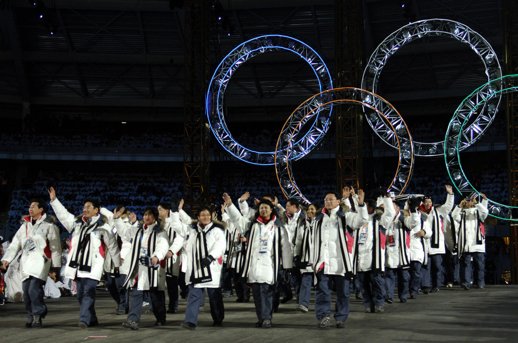 North and South Korean athletes march together at the Opening Ceremony of the Turin 2006 Winter Olympics ©Getty Images