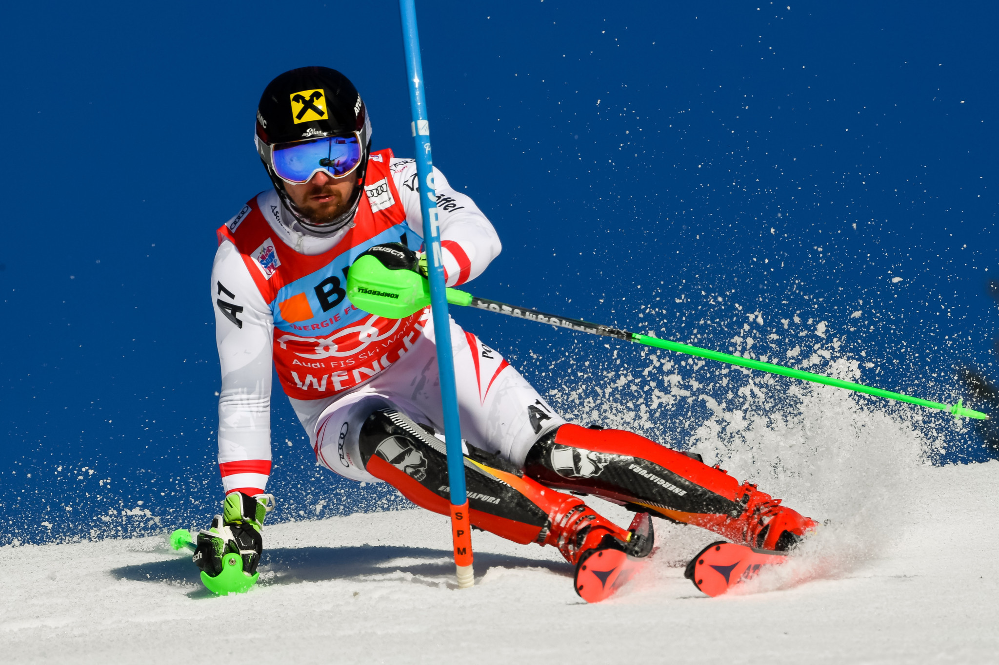 Austria's Marcel Hirscher stretched his consecutive slalom winning streak to five ©Getty Images