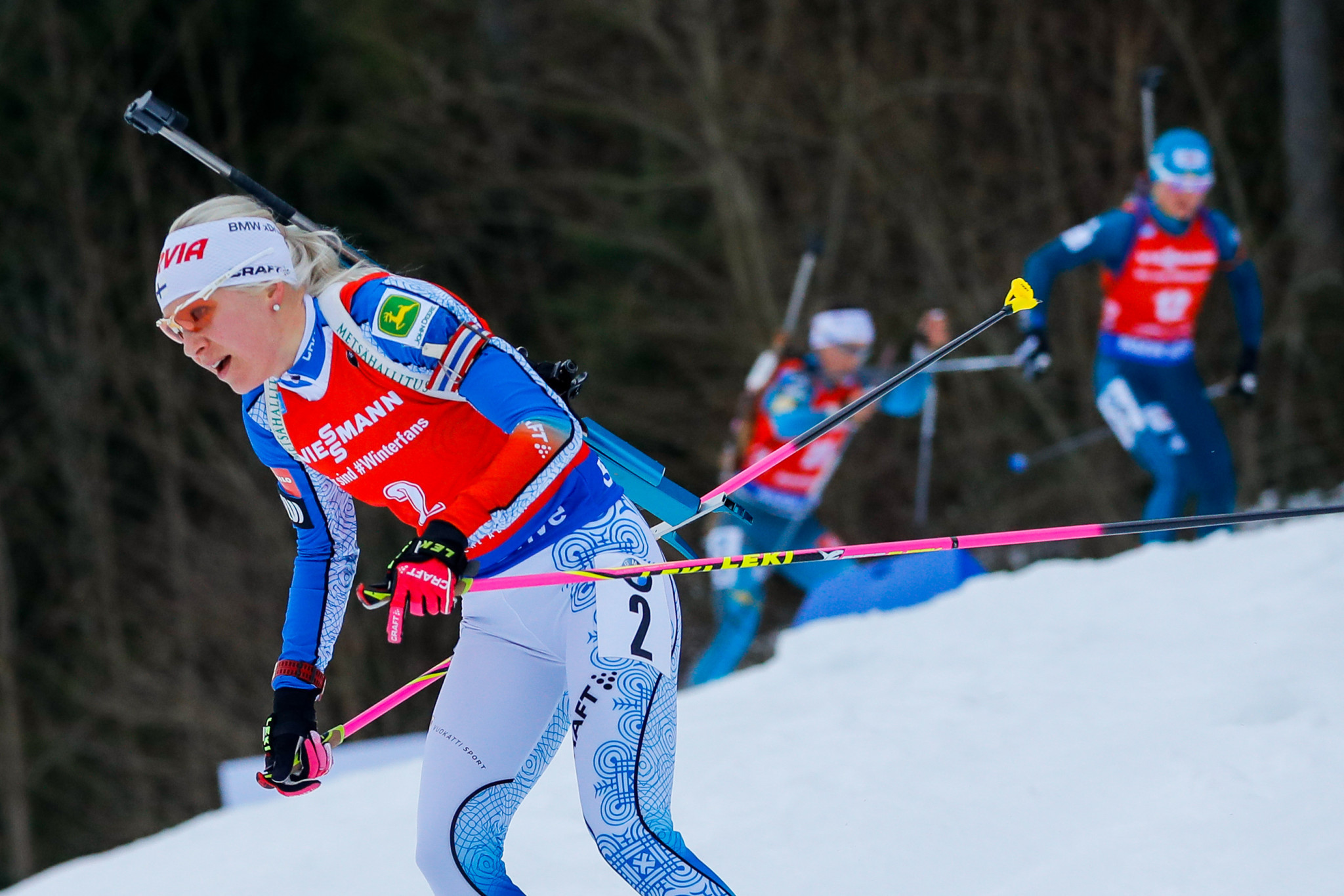 Kaisa Mäkäräinen of Finland surged to the summit of the women's overall standings with victory in today's mass start ©Getty Images