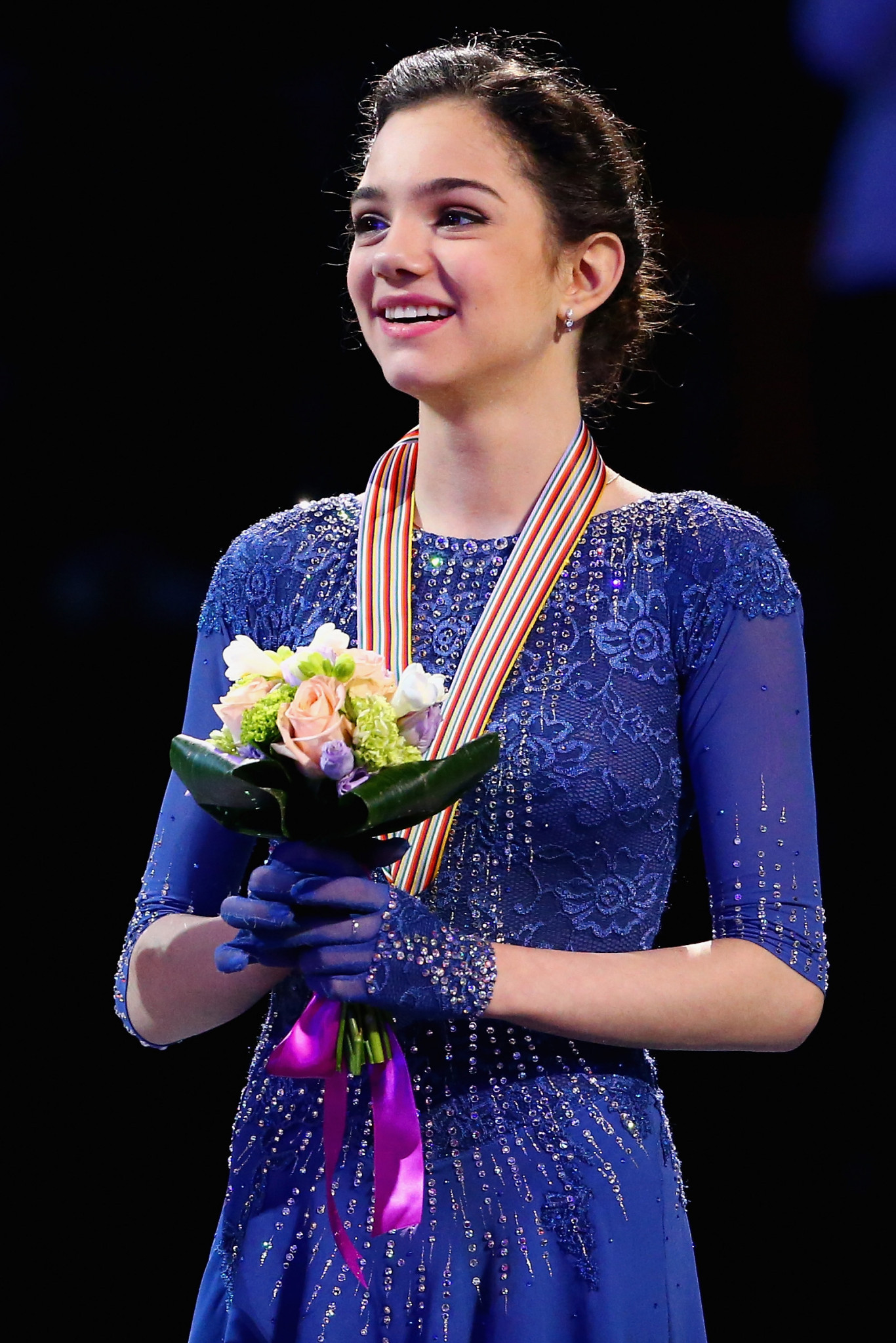Russia's Evgenia Medvedeva, seen here after claiming the 2016 European Championship title, could finish only second on her comeback from injury in Moscow ©Getty Images