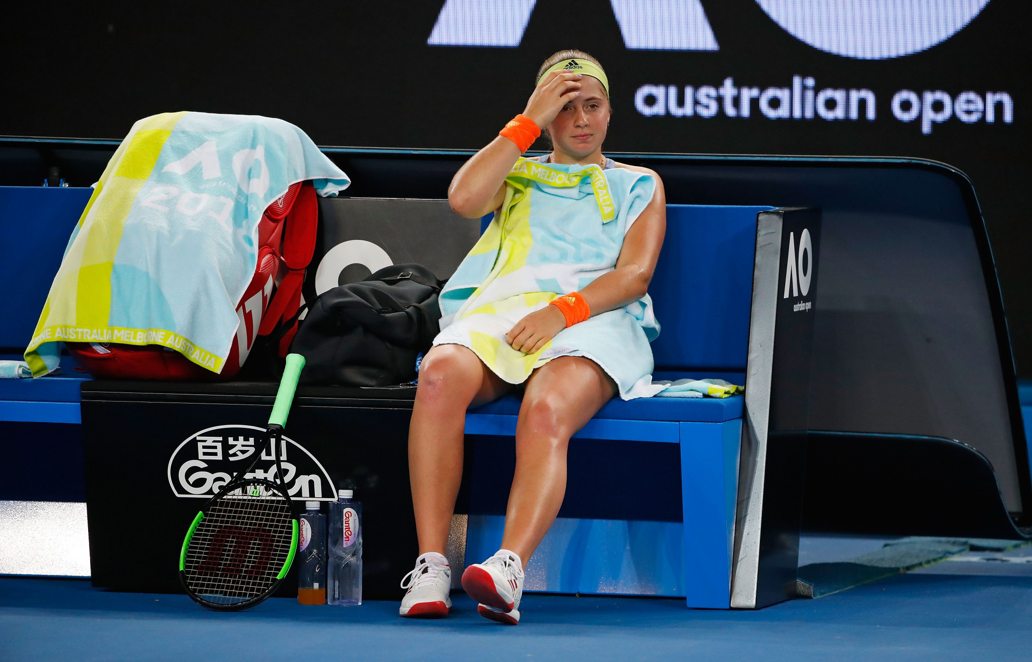 Jelena Ostapenko cut a disappointed figure after her loss today ©Getty Images