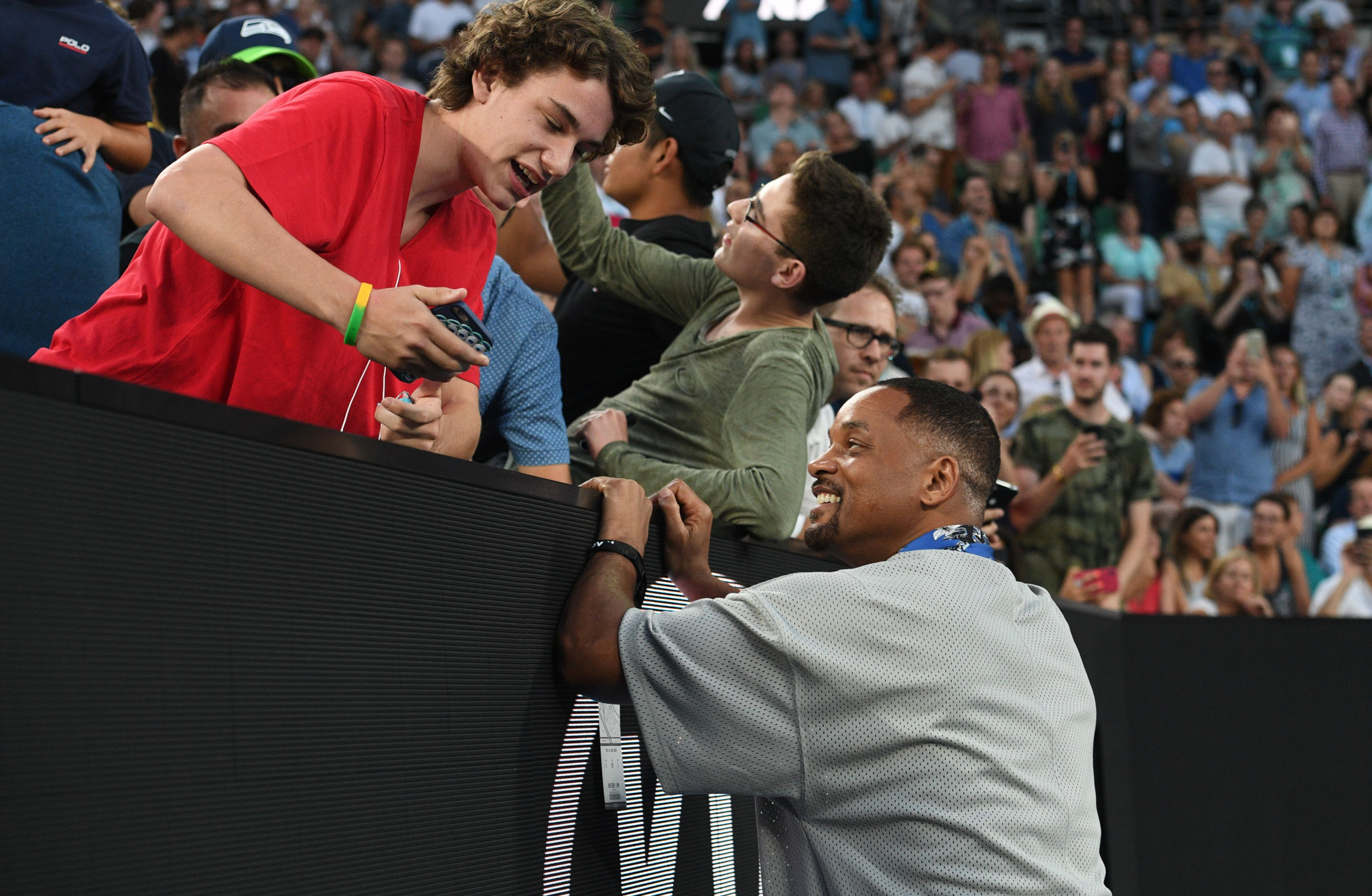 Will Smith speaks with spectators during the matches today ©Getty Images