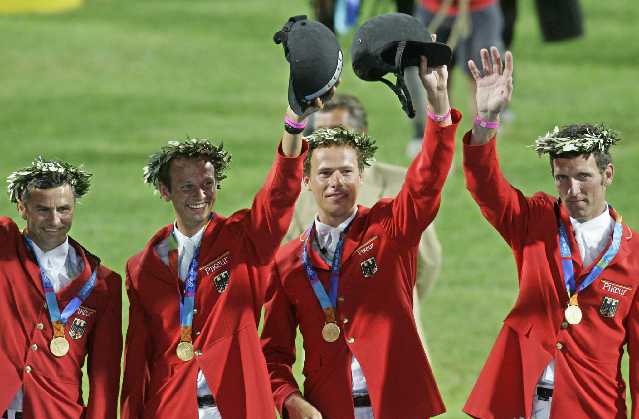 Christian Ahlmann, third from left, was part of the German team that won the Olympic gold medal at Athens 2004 ©Getty Images