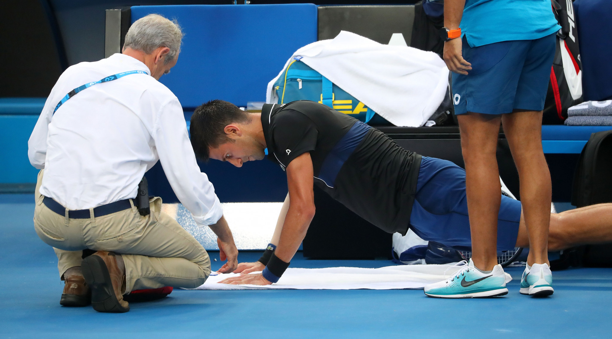 Serbia's Novak Djokovic received treatment during his third round match today ©Getty Images
