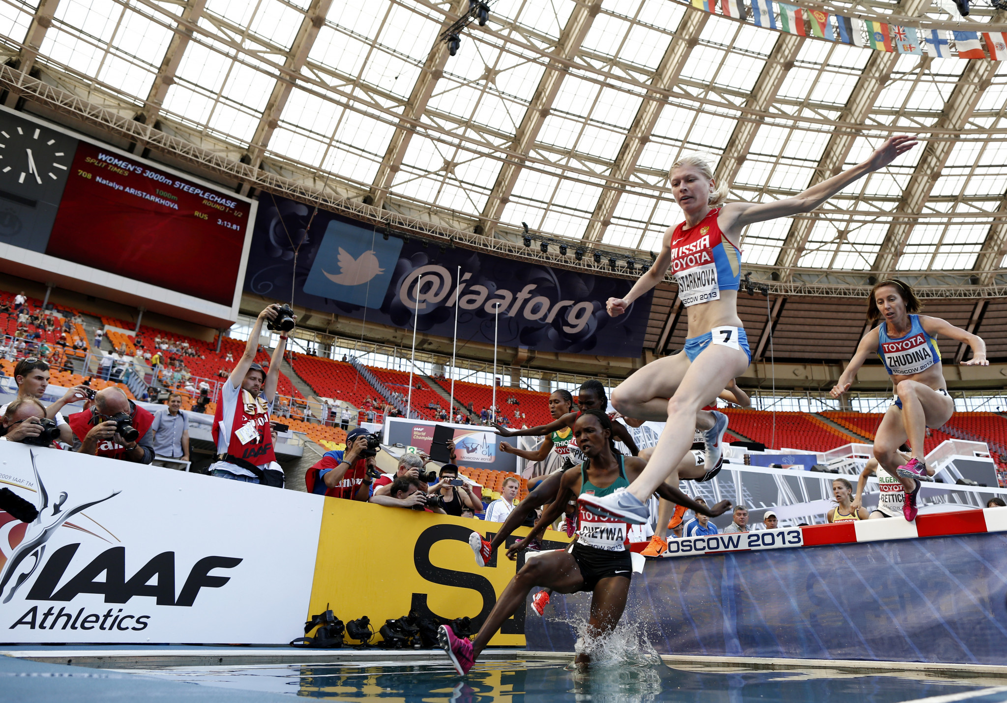 Middle-distance runner Natalya Aristarkhova, pictured here at the 2013 IAAF World Championships, is rumoured to be one of the 36 athletes who left the event in Irkutsk following the arrival of anti-doping officials ©Getty Images