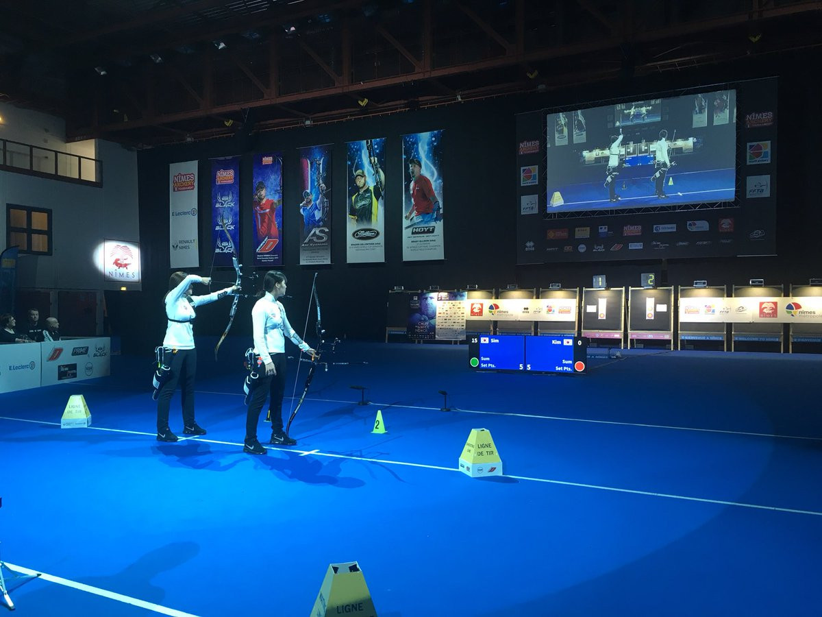 South Korea's Sim Yeji and Kim Surin needed a shootout to separate them in the final of the women's recurve ©Twitter