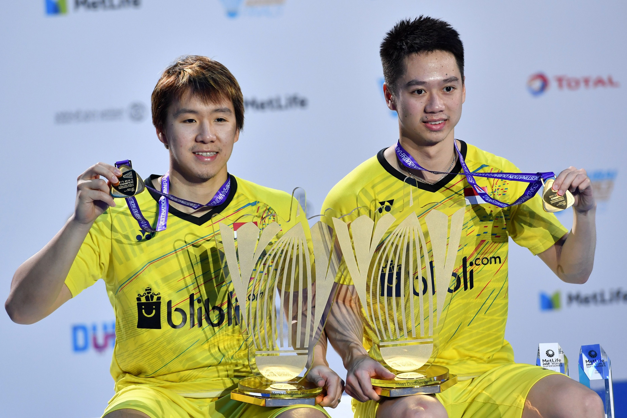 Indonesia's Marcus Fernaldi Gideon and Kevin Sanjaya Sukamuljo are arguably the best men's doubles pairing on the circuit at the moment and are number one seeds for the BWF Indonesia Masters in Jakarta ©Getty Images