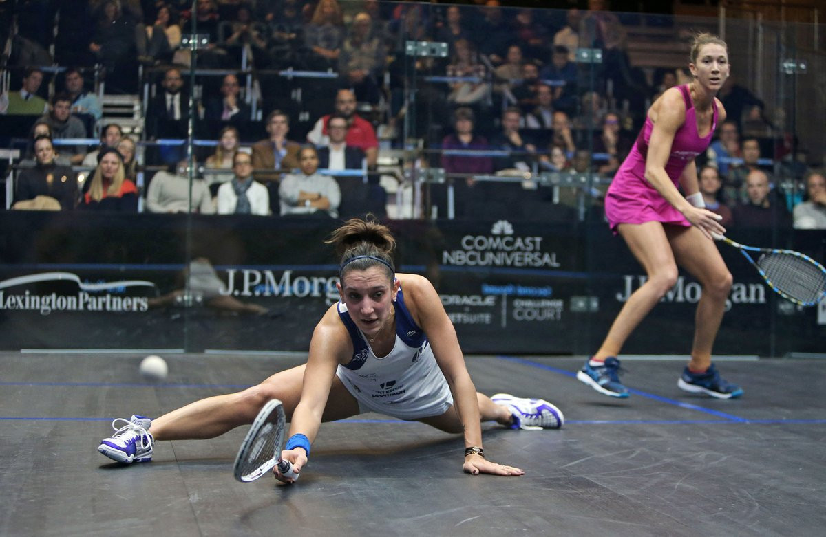 Camille Serme, left, came through a five-game match against Donna Urquhart, right ©PSA