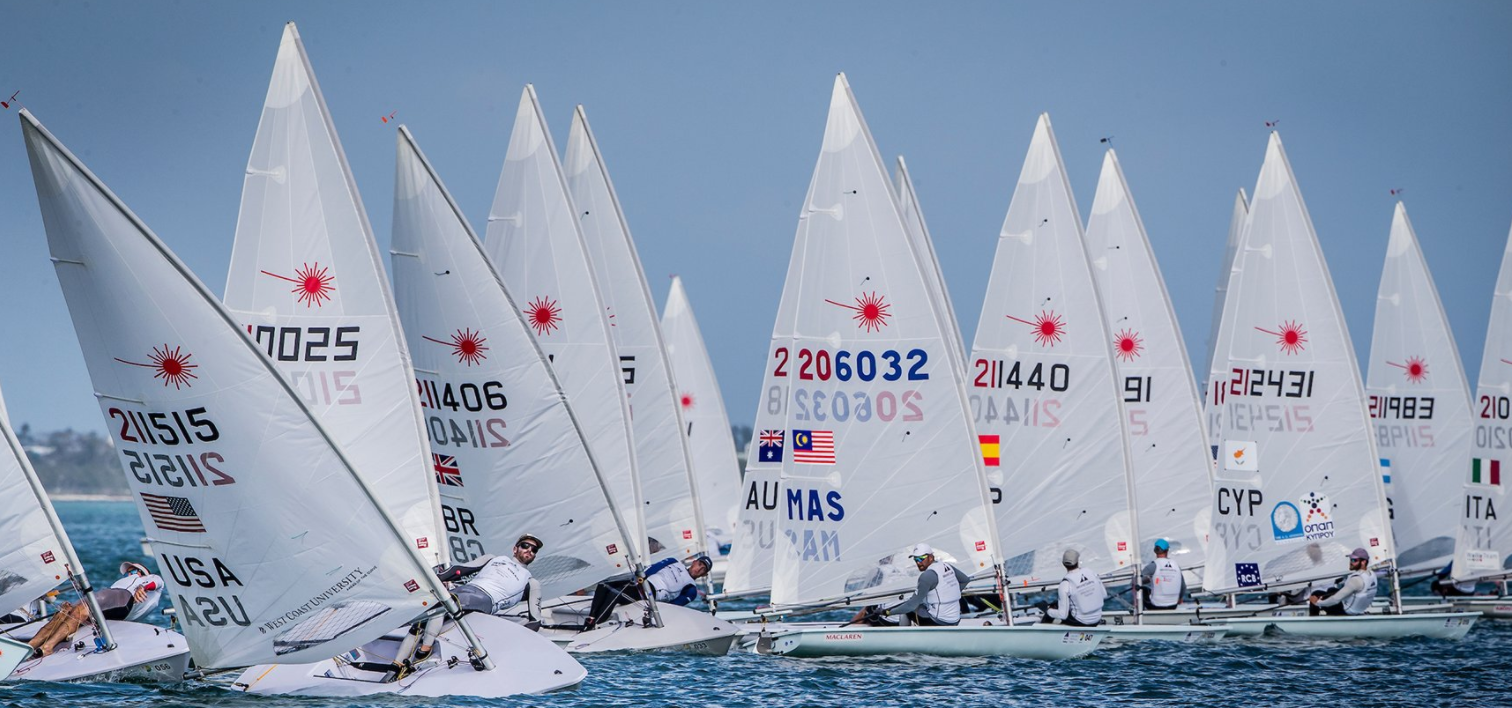 Sailors compete on the opening day of the World Cup in Miami ©World Sailing