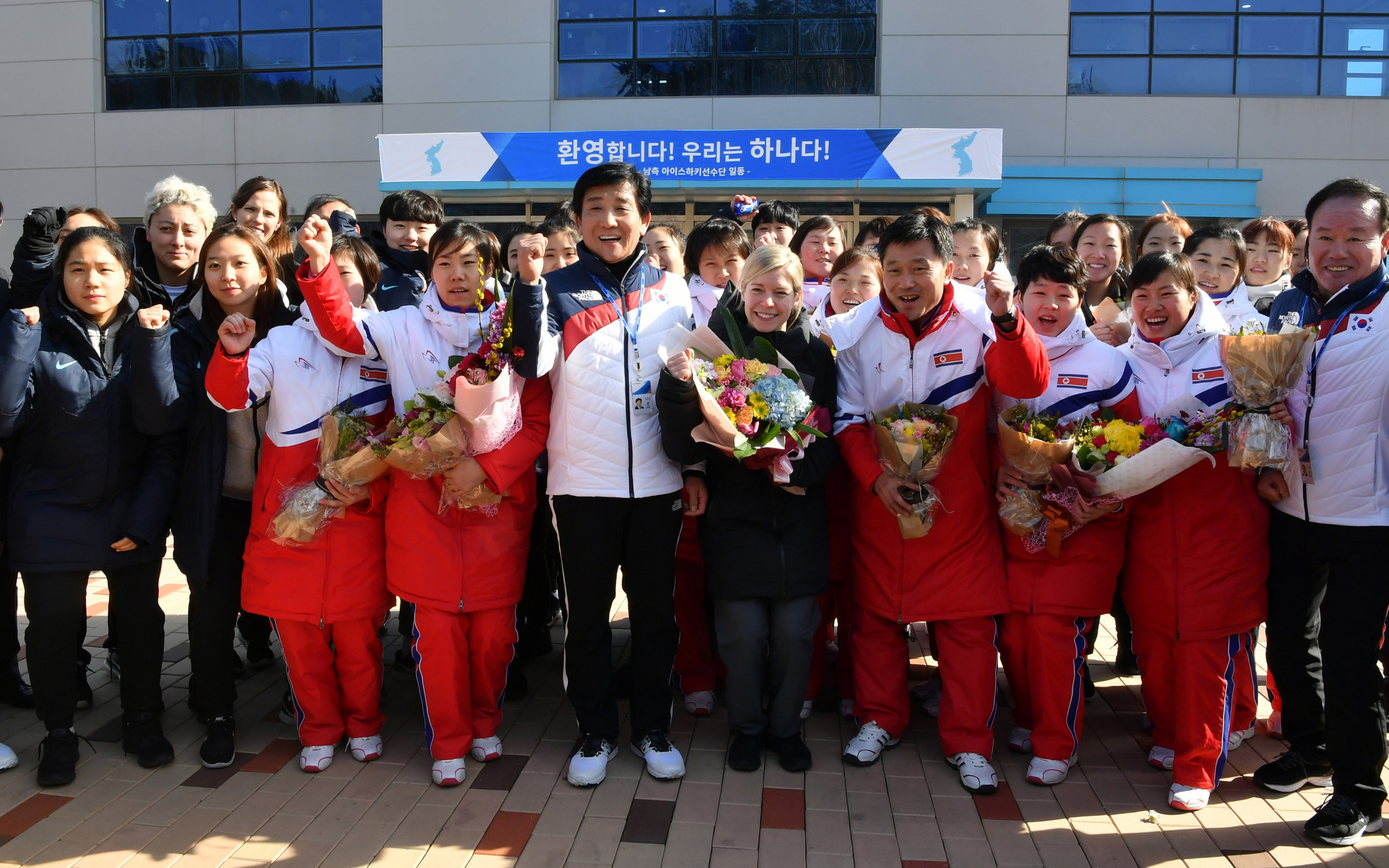 North Korean ice hockey players and officials crossed the border and met their counterparts from South Korea as the two countries prepare to compete in a joint women's team ©Getty Images