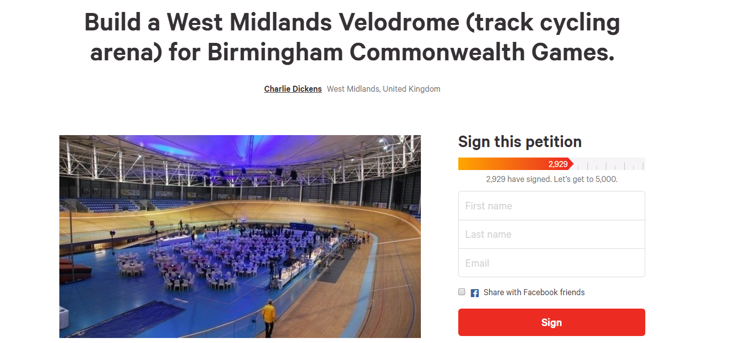 Petition urging velodrome to be built in West Midlands for 2022 Commonwealth Games launched