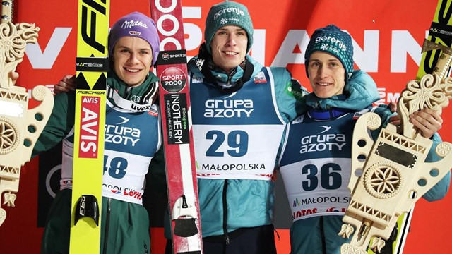 Slovenia's Anže Semenič enjoys an unexpected individual ski jump win at the World Cup event in Zakopane ©FIS