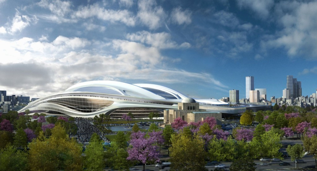 Initial designs for the Tokyo National Stadium, pictured here, are to be downscaled ©Getty Images